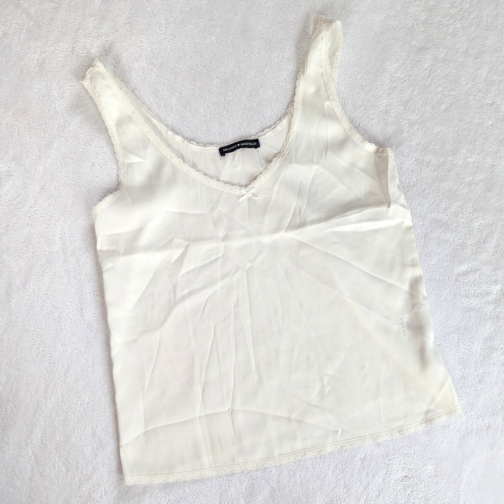 Brandy Melville Ivory Lace Trim Tank Top Bow Detail Camisole One Size